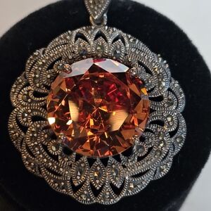 STERLING SILVER HEMATITE / CRYSTAL PENDANT